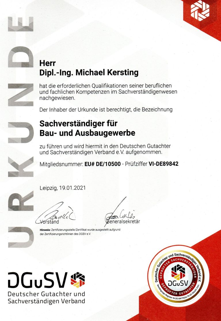 Urkunde Bau-Sachverständiger DGuSV