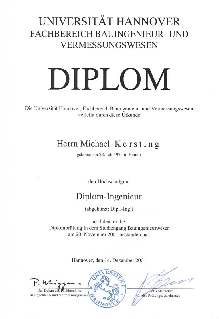Diplom-Zertifikat Michael Kersting 